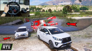 GTA 5 – Toyota Innova & Mitsubishi Xpander Towing Abandoned Fire Truck in Swamp