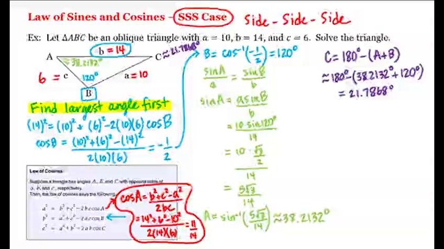 10 – 8 – Law of Sines and Cosines – SSS Case (10-29)