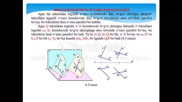 8-mavzu. To‘g‘ri chiziq va tekislikning parallelligi. Ikki tekislikning o‘zaro parallelligi