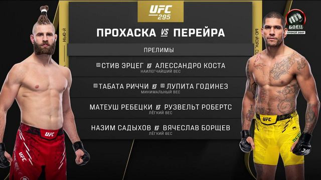 UFC 295: Иржи Прохазка – Алекс Перейра (Предварительный Кард) 12.11.2023 | Prochazka vs Pereira