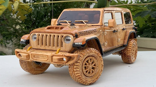 Shorts 08, Wood Carving – 2022 Jeep Wrangler Rubicon – Woodworking Art, DIY wooden car