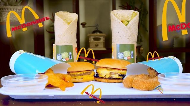 Повторяю меню mcdonald’s / дабл чизбургер, креветки, ролл с креветками