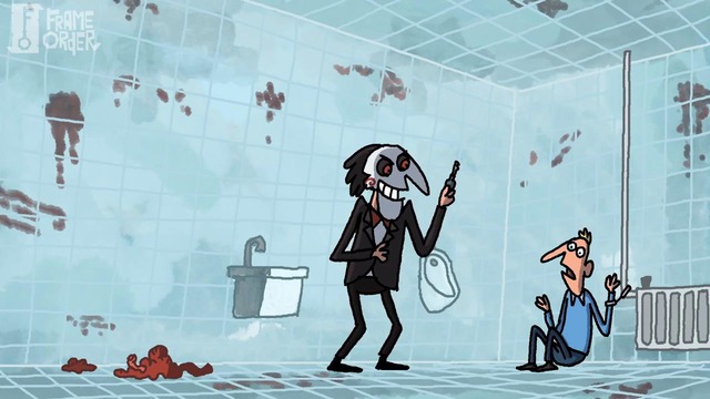 Cartoon box 9 – Saw parody – by Frame Order
