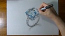Рисование реалистичного кольца с аквамарином / How I draw an aquamarine ring