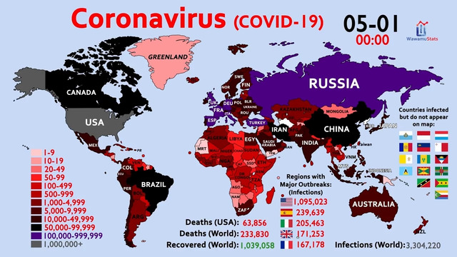 Coronavirus! World Map Timelapse (January 20 to May 1)