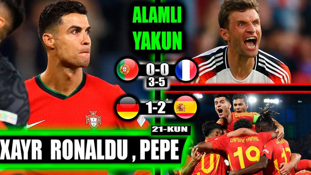 Yevro 2024 1/4: Portugaliya 0-0 Fransiya kutilgan yakun, Ispaniya 2-1 Germaniya finalga teng o’yin
