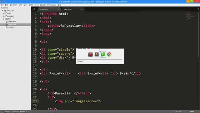 HTML va CSS videokurslari. HTML 7-dars- Web sahifaga ro`yxat joylashtirish (1)