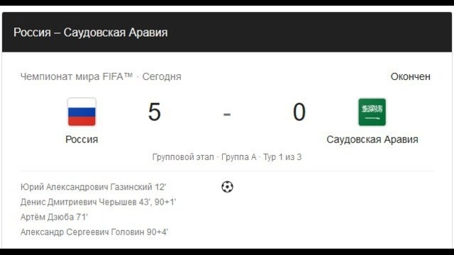 Россия – Саудовская Аравия 5:0