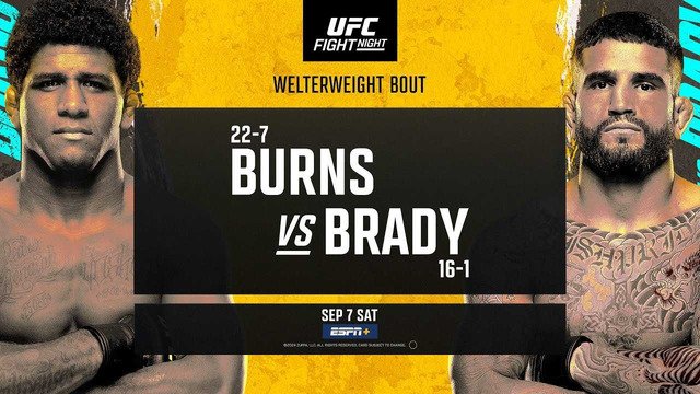 UFC Fight Night 242: Burns vs. Brady (ОСНОВНОЙ КАРД) 08.09.2024 | Гилберт Бёрнс — Шон Брэди