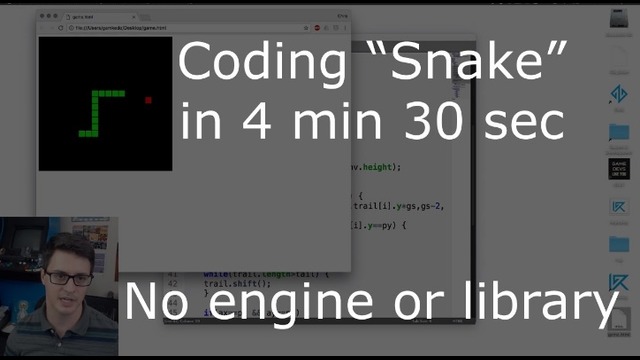 Coding – Snake- in 4 min 30 sec (plain browser JavaScript)