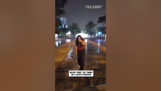 Woman Gets Soaked by Water Fountain