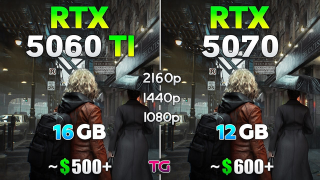 RTX 5060 Ti 16GB vs RTX 5070 12GB – Test in 10 Games | 1080p | 1440p | 4K