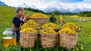 Nature’s Sweetness: Preparing Dandelion Syrup in the Mountains | ASMR video