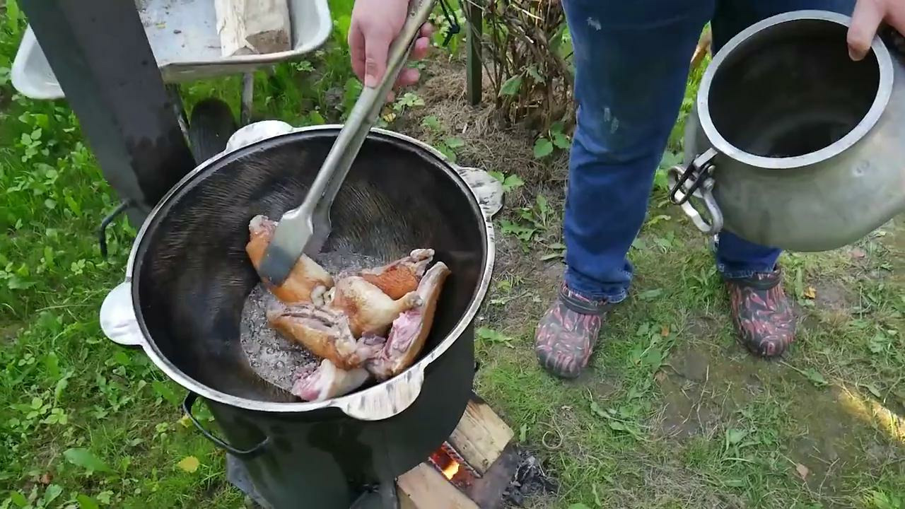 Гусь и Утка в казане на костре. Классический рецепт томлёного мяса