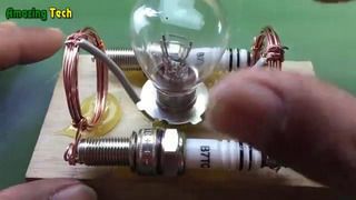 AMAZING Free Energy Electric Generator With Light Bulb Using Spark Plug