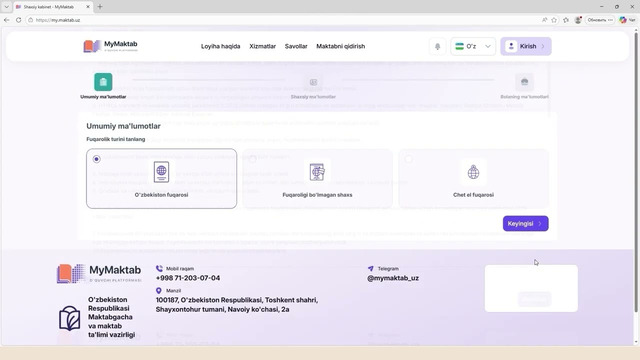 1-синфга онлайн қабул бўйича видео қўлланма