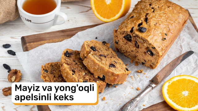 Mayiz va yong’oqli apelsinli keks