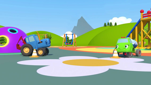 Футбол – Синий трактор и Мила на детской площадке – Мультфильмы про машинки анимация