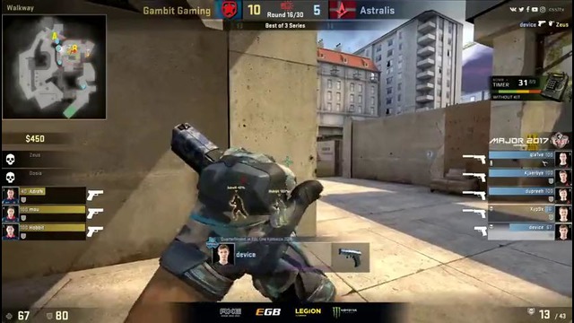 Gambit vs Astralis, map 1 overpass, PGL Major Krakow 2017