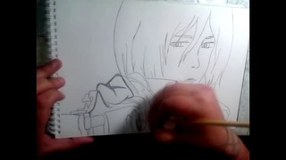 Кейси рисует Микасу Аккерман из аниме Атака Титанов