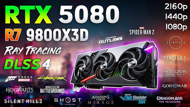 GeForce RTX 5080 + Ryzen 7 9800X3D – Test in 15 Games | 1080p | 1440p | 4K