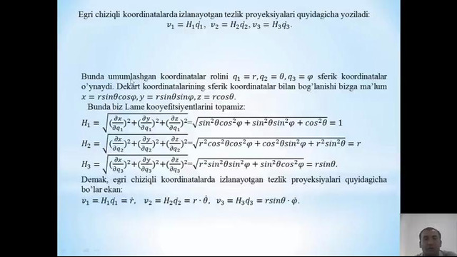 3-MAVZU: Nuqtaning egri chiziqli koordinatalardagi tezlik, tezlanishi