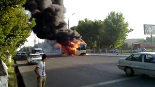 Пожар трамвая в Ташкенте
