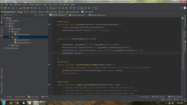 Android Studio Tutorial – 28 – Working with Popup Menu