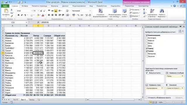 Фильтр исходных данных в сводной таблице Excel(Николай Павлов)