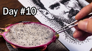 Drawing Messi With Dragon Fruit Seeds