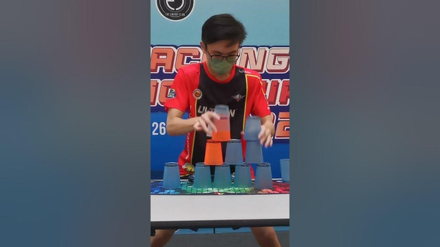 Fastest sport stacking individual cycle – 4.881 seconds by Chan Keng Ian