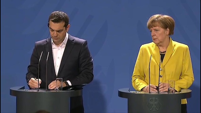Меркель и Ципрас стоят и молчат)