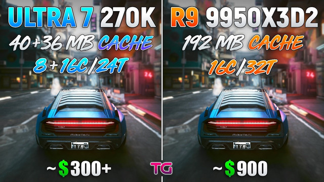 Ultra 7 270K Plus vs Ryzen 9 9950X3D2 – Test in 10 Games