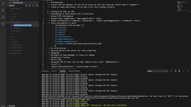 VS Code for PHP development (Symfony 5)