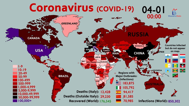 Coronavirus! World Map Timelapse (January 20 to April 1)