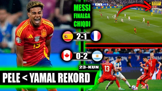 Yevro 2024 1/2: Ispaniya 2-1 Fransiya Yamaldan Mbappega darslik, Argentina 2-0 Kanada bu Dejavyu