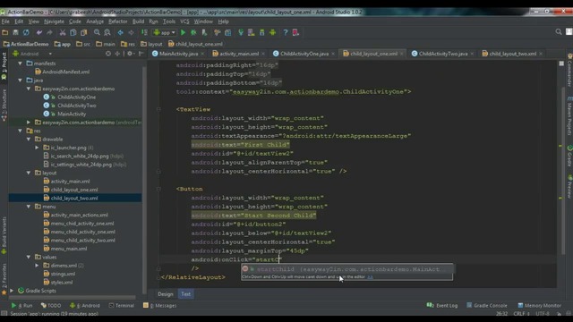 Android Studio Tutorial – 58 – Add Up Button into Action Bar