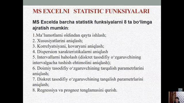 Elektron jadvalda berilganlarni statistik uslubida qayta ishlash