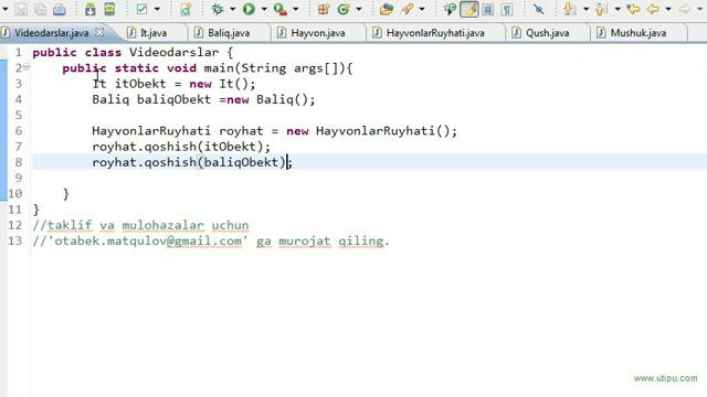 Javadan boshlang’ich darslar-60-turli obektlarni tutuvchi klass