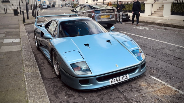 Unique blue Ferrari F40 Driving in London