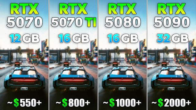 RTX 5070 vs RTX 5070 Ti vs RTX 5080 vs RTX 5090 – Test in 10 Games