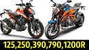 Вся Линейка KTM Duke – 125,200,250,390,690,790,990,1290 R
