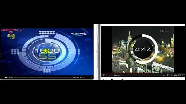 Сравнение часов и заставки Ахборот с НТВ и Москва 24