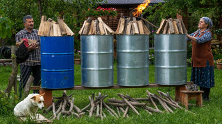 Изготовление древесного угля для барбекю в железных бочках и приготовление бараньего шашлыка