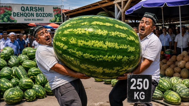 Я в ШОКЕ! ТАКОГО АРБУЗА Я НЕ ВИДЕЛ! 250 КГ НА РЫНКЕ УЗБЕКИСТАНА