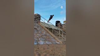 Guy Shows Impressive Flip While Jumping Off Of a Flight Of Stairs