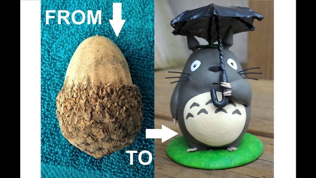 Сделал маленького Тоторо из лесного жёлудя