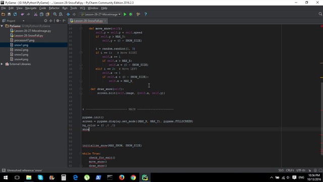 28.Python для Начинающих – PyGame – Снегопад Анимация