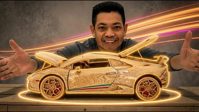 Carving a Lamborghini Huracán from Wood | ASMR Real Sound (No Music)