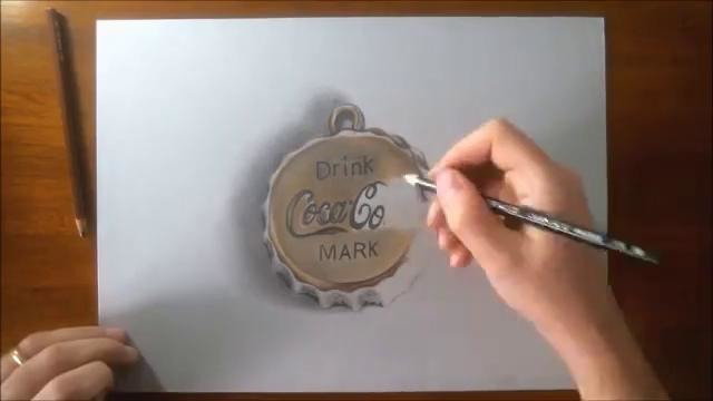 3D illusion hand drawn – Coca Cola BOTTLE CAP PENDANT